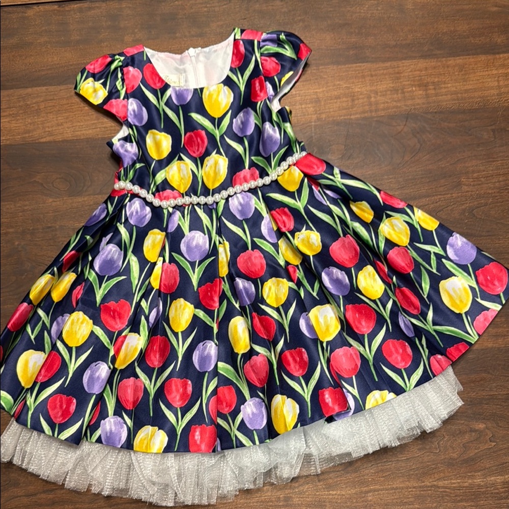 American Princess Floral Tulip Dress with Tulle Hem 2T